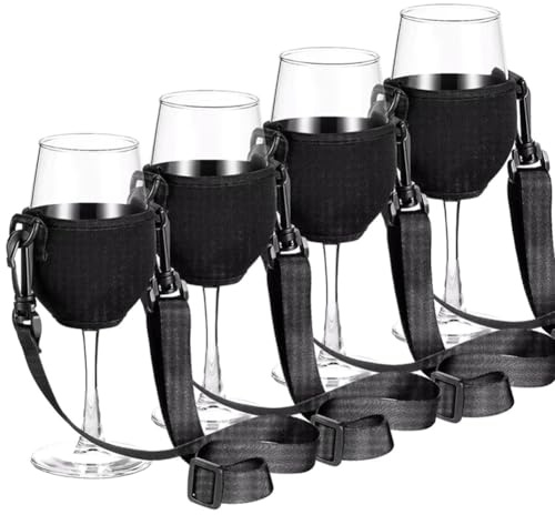Sirxlevcy 4PCS Portable Wine Glass Holder Strap Wine Sling Yoke Glass Holder Support Neck Strap for Birthday Cocktail Tools A