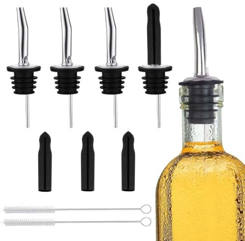 HABNI 4 Pcs Metal Pour Barman Metal Pour Versatori Cocktail Dosatori Per Cocktail Versatori In Acciaio Inox Versatore Tappo Salvagoccia Conico Liquore Beccuccio Bottiglia Per Vino Succo Con Spazzole