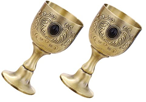 VICASKY 2pcs Metal Embossed Wine Glass Aesthetic Cups Ribbed Glasses Red Cup Garden Glasses Drinking Party for Adults Cocktail Wine Metal Creative Mug Vintage