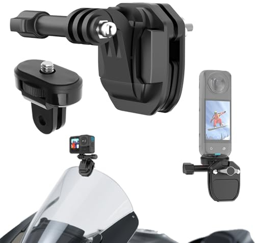 Support Pare-brise Moto Alliage Aluminium Compatible avec Insta360 X6-X | Compatible avec Gopro 12-3, Osmo Action 6-3, Osmo 360, Osmo Nano Anti-Perte,Longe Anti-Chute,Montage Rapide, Multi-Angle