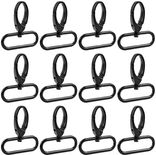 Alethron Karabinerhaken mit Drehgelenk, 12 Stück Taschenzubehör zum Nähen, Karabinerhaken für Taschen mit 360° Drehbarem Ösenring Schwarz Taschenkarabiner für DIY Handwerk Taschen Nähen Zubehör