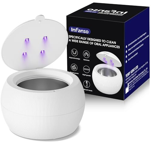 Ultrasonic Retainer Cleaner, InFanso 42kHz Portable Retainer Cleaner Machine with UV-Light for Dentures, Aligner, Mouthguard & All Dental Appliances