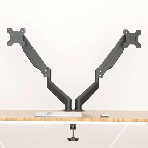 LMG Monitorhalterung für 2 Monitore, 13-32 Zoll, Weiß, VESA 75x75/100x100, Schwenkbar, 10 kg pro Arm (Schwarz)