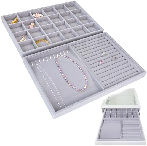 SIMPLE JOY PAX50 Schmuckeinsatz für Ikea PAX 50x58cm Ausziehboden maßgeschneidert, Schmuck-Organizer 2er Set, Samt Velours, silbergrau, 2. WAHL SONDERVERKAUF RESTPOSTEN