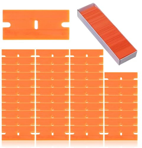 Scraper Plastic Replacement Blades,100Pcs Car Sticker Remover Scraper,Double Edged Safety Plastic Razor Blades,Non Scratch Multipurpose Scraper for Sticker Glue Paint Glass Wallpaper Decal Cleaning