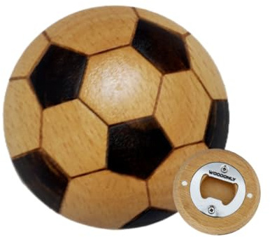 WOODONLY Apribottiglie in Legno a Forma di Palla con Magnete – Regali di Natale, Compleanno per Uomo, Padre, Marito, Fidanzato, Bar di Casa Accessori (Calcio (colore legno naturale))