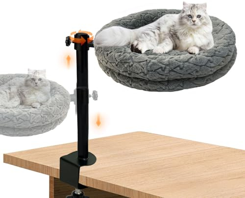 YUZINO Katzenbett FüR Schreibtisch, 360° Drehbar Katzen HäNgematte, HöHenverstellbar Katzenkorb Zum Schlafen, Kein Bohren ErhöHtes, TragfäHigkeit 20 Kg, Waschbar Bezug FüR Zuhause BüRo