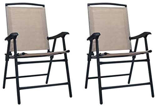 Mandloder Klappbare Gartenstühle 2er Set, Textilene Taupe, robuste Outdoor Stühle für Garten & Terrasse, wetterfest & platzsparend, 110 kg Tragkraft