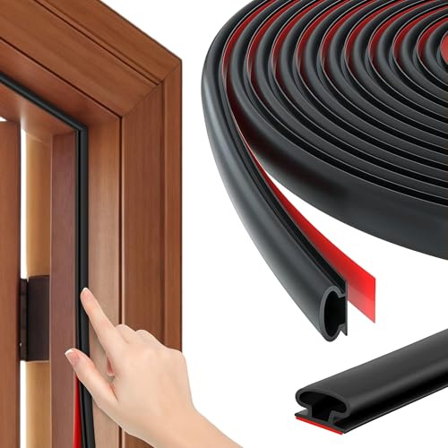 Xahpower 6M Burlete Puerta Entrada Autoadhesivo, Insonorizante, Impermeable, Resistente al Viento, Junta de Goma para Apartamentos, Casas (Negro)