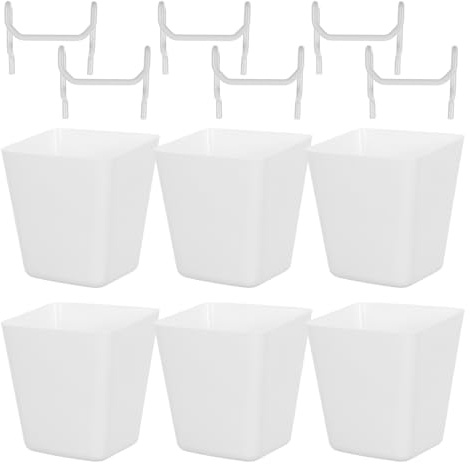 Garneck Lot de 6 sets de Boîtes de Rangement Carrées en Plastique Blanc avec Crochets Métalliques pour Panneaux Perforés Organiseur Mural Polyvalent pour Bureau Garage Atelier Cuisine