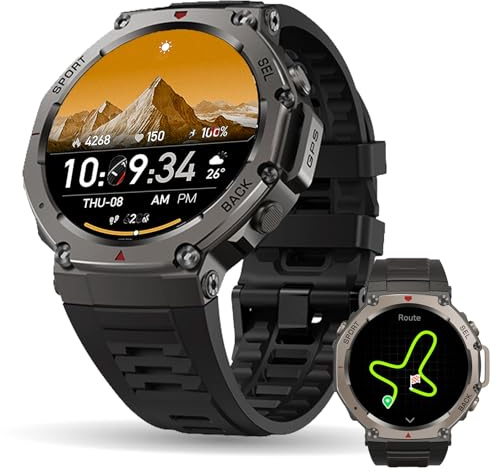 Reloj Inteligente GPS Frecuencia Dual con Mapas Offline, 1.43 AMOLED, Llamadas Bluetooth y Altavoz, +170 Modos Deportivos, Monitor Cardiaco SpO2 24/7 Batería hasta 15 Días Resistente al Agua (Negro)