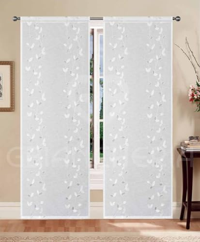 GBiancheria Tende a Pannello Semitrasparenti Augusta – Coppia Tende Ricamate per Finestra e Portafinestra, Tessuto Leggero con Motivo Floreale, Tasca per Bastoncino (Grigio, 60 x 240 cm)