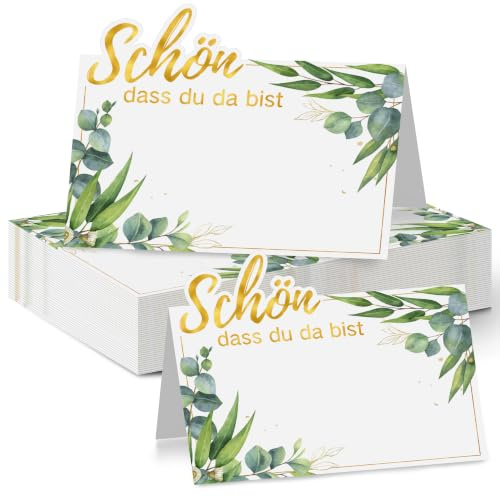 Yezirzax 60 Stück Tischkarten Schön dass du da bist, 11x8.5cm Tischkarten Geburtstag mit Elegantes Design, Namensschilder Platzkarten für Hochzeit, Geburtstag, Konfirmation, Kommunion, Taufe uvm