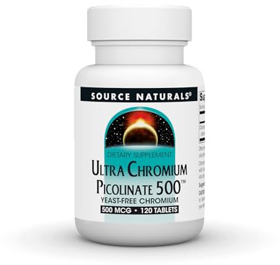 Source Naturals Ultra Chromium Picolinate 500 Yeast-FreeChromium, Vegetarian Dietary Supplement, 500 mcg - 120 Tablets