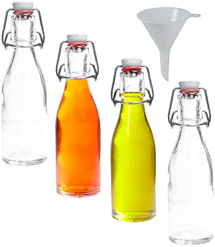 mikken 4 Glasflaschen mit Bügelverschluss 200 ml zum befüllen inkl. einem Einfülltrichter