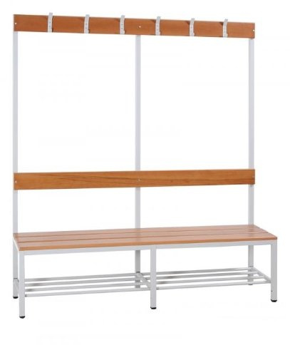 Lüllmann Sitzbank Garderobensitzbank Umkleidebank mit Schuhrost freistehend 160cm 806110 Buche, Gestell Stahl Lichtgrau