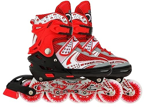 VEERA 733 justerbara inline-skridskor (röd, storlek L) | 70 mm hjul | material – aluminiumlegering | justerbara | utomhusskridskor | hjul för skridskoåkning | rulle | justerbar | bekväm