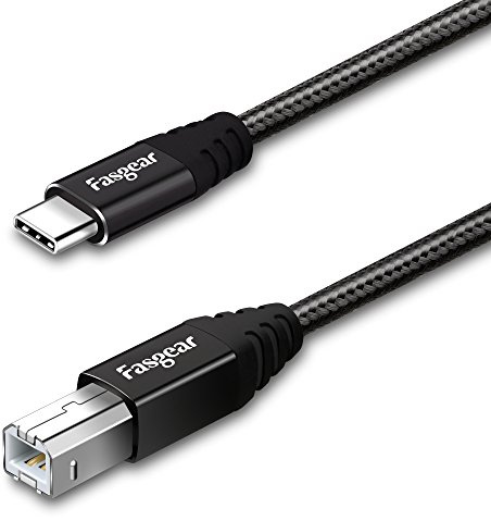 Fasgear Typ C auf USB B-Kabel, Nylon-Geflecht-Druckerscannerkabel mit Metallanschluss Kompatibel mit HP, Canon, Druckern und mehr (5 m, Schwarz)