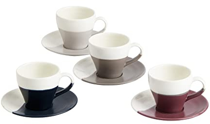Royal Doulton 40032925 40032925-Espresso Saucer Set, 1815 Coffee Studio Small Plate & Stackable Cup Set of 4-for Espresso, Mocha Better Heat Retention, 110ml Each, Porcelain, 3.7 Fluid_Ounces, Mixed