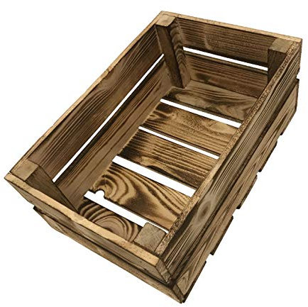 FKL DESIGN Home Deco KIS-01W Weinkisten Holzkiste Kiste Kasten Pflanzkisten Holz (Geflammt 38 x 28 x 16 cm)
