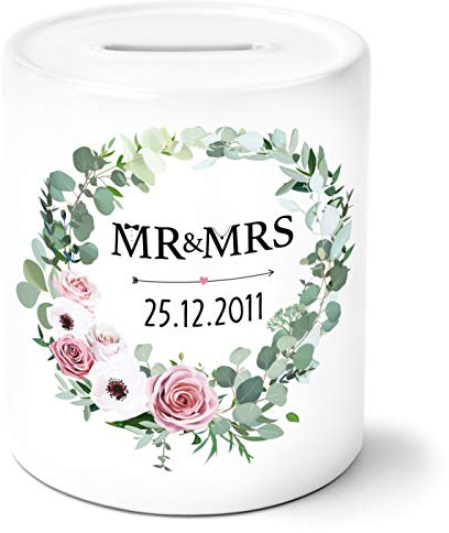 OWLBOOK® Hochzeitsgeschenke für Brautpaar Geld I Geldgeschenk Hochzeit I Geschenk Hochzeit Geldgeschenke zur Hochzeit I Geld schön verpacken Hochzeit I Spardose | Mr & Mrs BK | Keramik