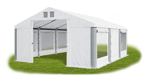 Das Company Tente de Fête 5x6m avec Volets et moustiquaires Blanc-Gris Temps 560g/m² PVC Bâche Construction Summer ISDM