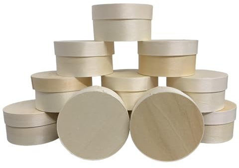 Cheese and Yogurt Making Medium Wooden Cheese Boxes - Set of 12 | 91mm x 51mm | Chocolates, Soaps, Toiletries & Gift Packaging | Plain Round Boxes for Labelling & Craft Use