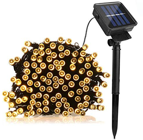 Lamker 5M 50er LEDs Lichterketten Solar Außen Warmweiß LED Lichterkette Wasserdicht Grünes Kabel 8 Modi Dimmbar Solarlichterkette Beleuchtung Deko für Garten Terrasse Balkon Tor Hof Hochzeit