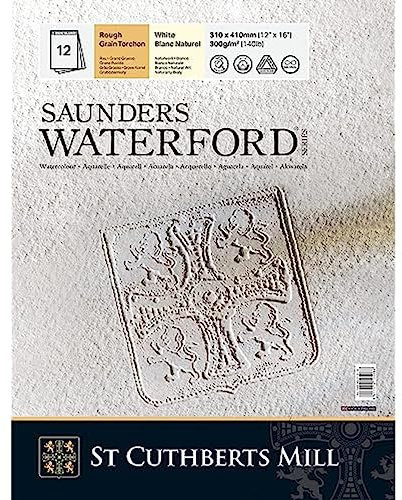 ST. CUTHBERTS MILL Saunders Waterford, raues Künstleraquarellpapier, 300 g/m², an der kurzen Seite geleimter Block, 23 x 31 cm, Naturweiß, 12 Bögen