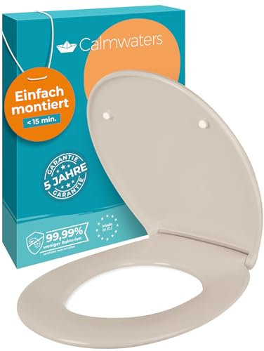 Calmwaters® Premium WC Sitz einfache Montage, Toilettendeckel bis 250 kg, Made in EU, antibakterieller Duroplast, doppelte Absenkautomatik, 2 Montage Optionen, abnehmbar, Klobrille, oval, Pergamon