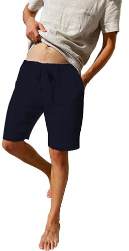 LVCBL Pantalón Corto Informal de Lino Y Algodón para Hombre, Color Azul Marino, 2XL