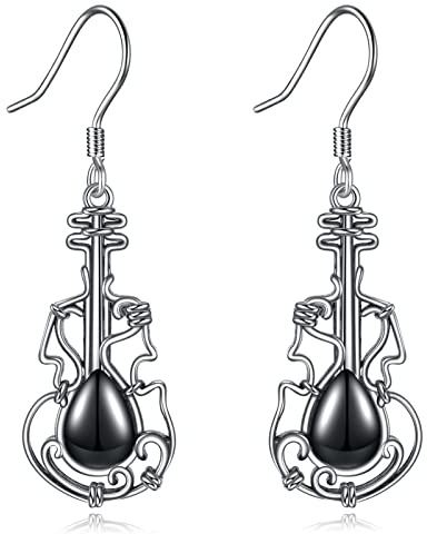 Poplyke Sterling Silber Musik klassische Gitarre baumeln Ohrringe Vintage Punk Ohrringe Schmuck für Frauen