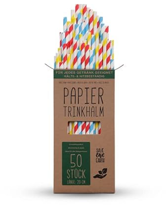 Lot de 50 pailles en papier kraft durables 20 cm 100 % biodégradables, stables et incassables