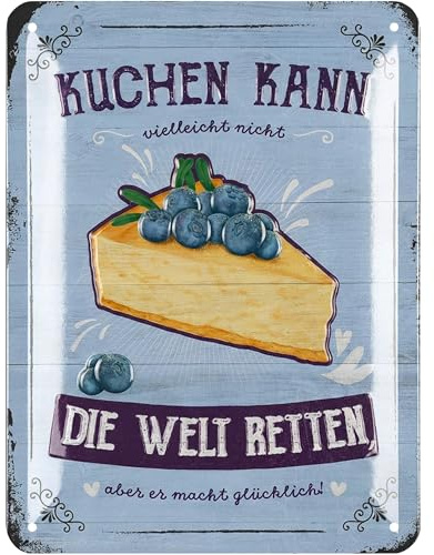 LANOLU Retro Blechschild Kuchen kann die Welt retten - Geschenke zum Backen, Dekoration Kuchen, Torte - Back Geschenk Metallschild mit Spruch, Shabby Chic als Wanddeko Küche 15x20cm