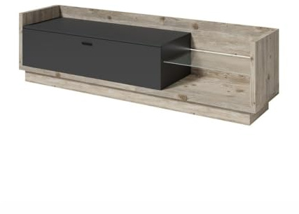 PRICE FACTORY just for you Meuble TV Collection Cork avec LED - Coloris pin et Gris Anthracite - Dimensions 220 x 58 x 48 cm