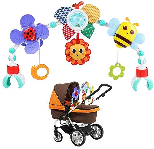 DigHealth Arco de Juego para Cochecito, Juguetes Sensoriales Educativo con Sonajero, Plegable Juguetes de Viaje para Sillita del Coche La Cuna Bebés y Niños 0 3 6 9 12 Meses (Insectos)