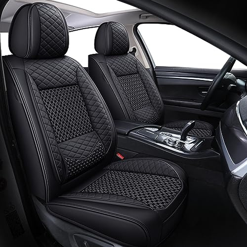WANGIRL Sitzbezug Auto Vordersitze 2 Stück, Atmungsaktiver Eisseiden-Autositzbezüge PU Leder Universal Set, Kompatibel mit Den Meisten Limousinen und SUV (Schwarz)