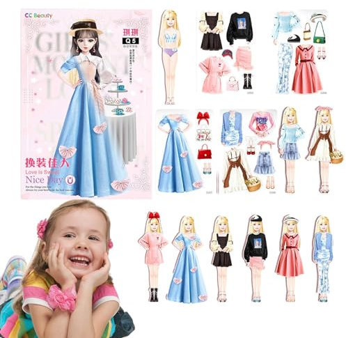 Vesone Magnetische Papierpuppen, Magnetische Prinzessinnen-Anziehpuppe aus Papier, Magnetische Prinzessin-Anziehpuppe aus Papier mit leuchtenden Farben für Mädchen im von 4 bis 7 Jahren