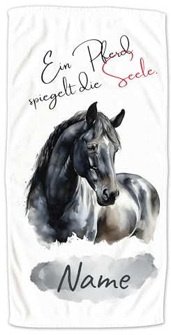 GRAZDesign Pferd Handtuch mit Spruch und Name personalisiert Badetuch, Saunatuch für Kinder und Erwachsene, in Zwei Größen - 140x70cm