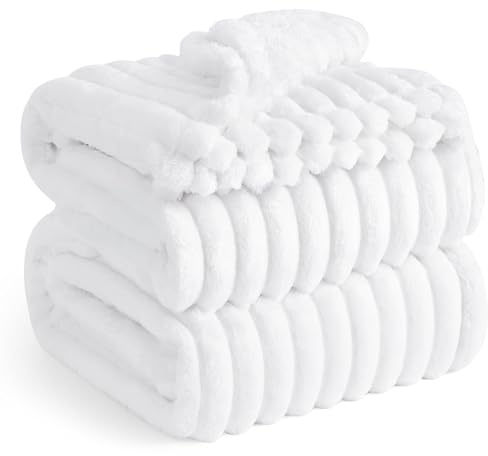 BEDSURE kuscheldecke 220x240 - Tagesdecke, Wolldecke & Fleecedecke, Sofadecke, Weiche Warme Grobe Korddecke für Zimmer Deko, Wohn- & Kuscheldecken, XXL Große Decke, Weiß, 220 x 240 cm