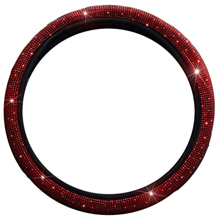 VALICLUD Rutschfester Lenkradschutz aus Diamantstoff in Rot Praktische Lenkradabdeckung mit Modischem Kristalldesign Passend für Automodelle und Innenräume