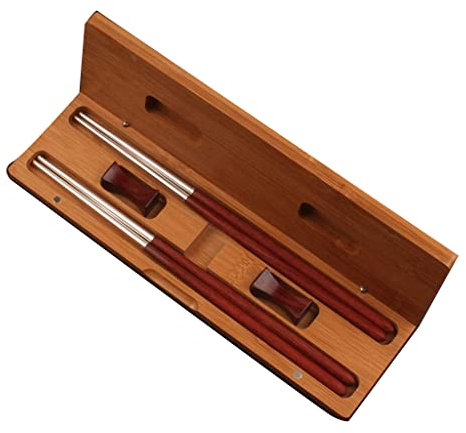 Set regalo di bacchette giapponesi in legno argento con custodia, 2 paia di bacchette riutilizzabili, bacchette di lusso in legno naturale Bacchette cinesi antiscivolo per sushi, lavabili in lav