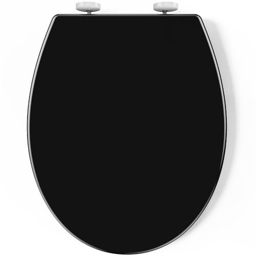 Pipishell Toilettendeckel, WC Sitz mit Absenkautomatik, Quick-Release Funktion für einfach Reinigung, O Form Weiß Toilettensitz mit Verstellbaren Scharnieren, Kunststoffversion (schwarz)