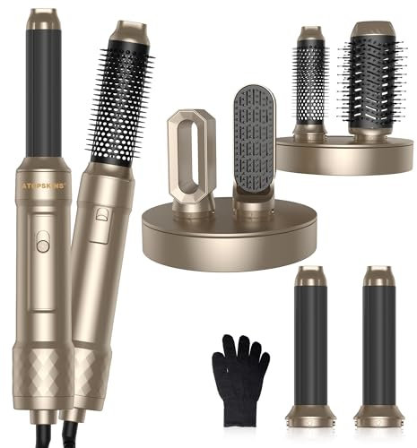 Airstyler Warmluftbürste Set für Alle Haartypen, 1000W Haarstyler Stylingbürsten Set mit Haartrockner, Rundbürstenföhn, Airflow Lockenstab Automatisch, Haarglätter Bürste,Warmluftbürste,GOLD