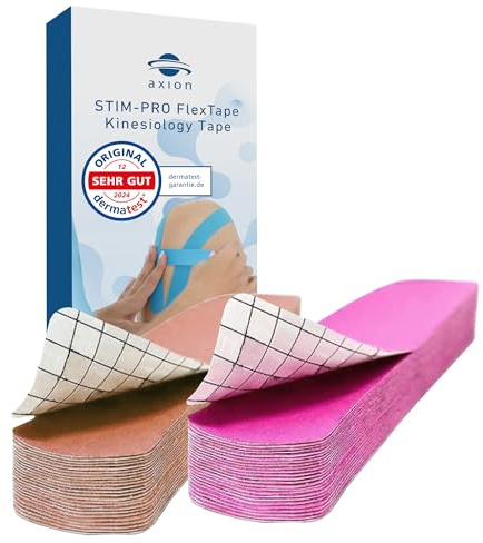 axion® 50 Streifen Precut Sport-Tapes beige & pink - Medizinprodukt | Kinesio Tape 50 selbsthaftende Streifen. Vorgeschnitten. Ideal als Knietape, Spinal-Tape, Sporttape, Physio Tape, Body Tape.