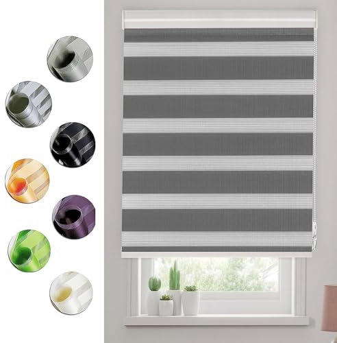 Verdunkelungsrollo Klemmfix 85 x 320 cm Sichtschutz Sonnenschutz Seitenzugrollo Sichtschutz Inkl. Montagematerial für Wohnzimmer Küche Büro, Dunkelgrau