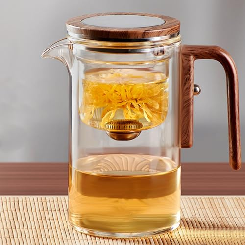 Witchcraft Enchanti Tea Pot with Wooden Handle, Magical Glass Teapot with Infuser, Clear Tea Pot with Strainer for Boiling Water (Large)