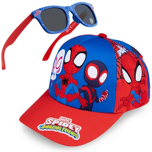 Get Trend Marvel Spidey Set Occhiali da Sole e Cappello Bambino Regolabile Cappellino e Protezione UV400 Occhiali Sole (Rosso/Blu Spidey)
