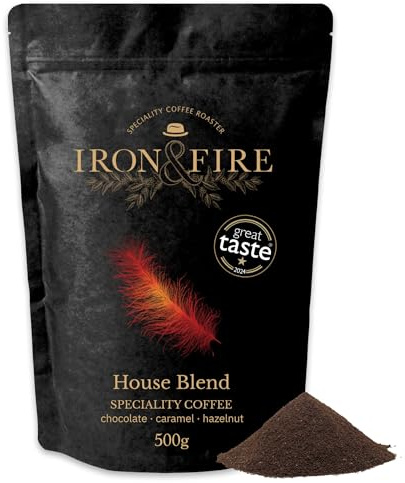 House Blend Speciality Coffee Pour Over Grind 500g - Smooth South American Single-Origin, Nutty and Chocolate Notes, Medium-Dark Roast, Ideal for Pour Over and Versatile Brewing - IRON & FIRE