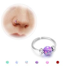 BodyBonita Opal Dünne Nasenringe Creolen – 24G/20G 316L Chirurgenstahl Nasenpiercing Schmuck Pink/Blau/Weiß/Rot/Lila 7mm Silber/Gold